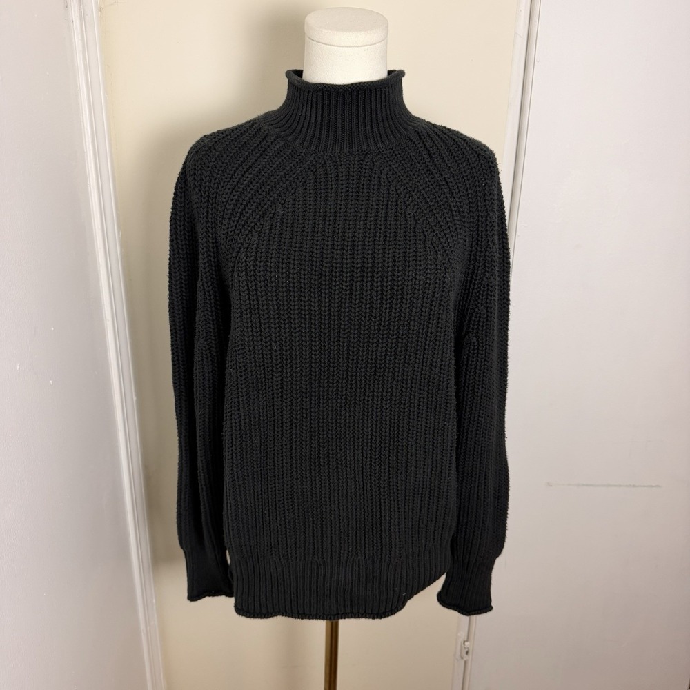 J.Crew Black Relaxed Roll Neck Sweater 100% Cotton Women's Sz S